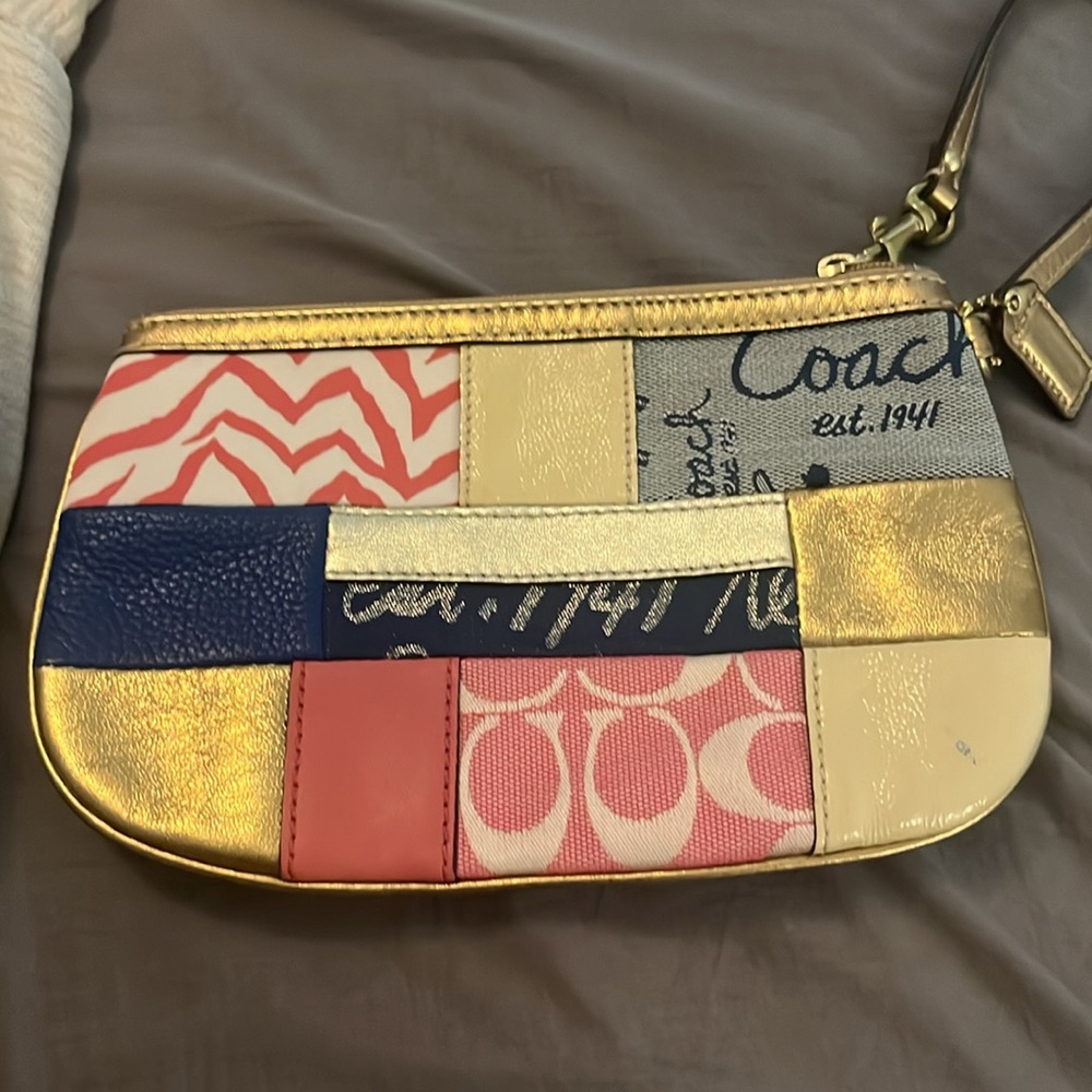Coach patchwork leather and jacquard wristlet- roomy!